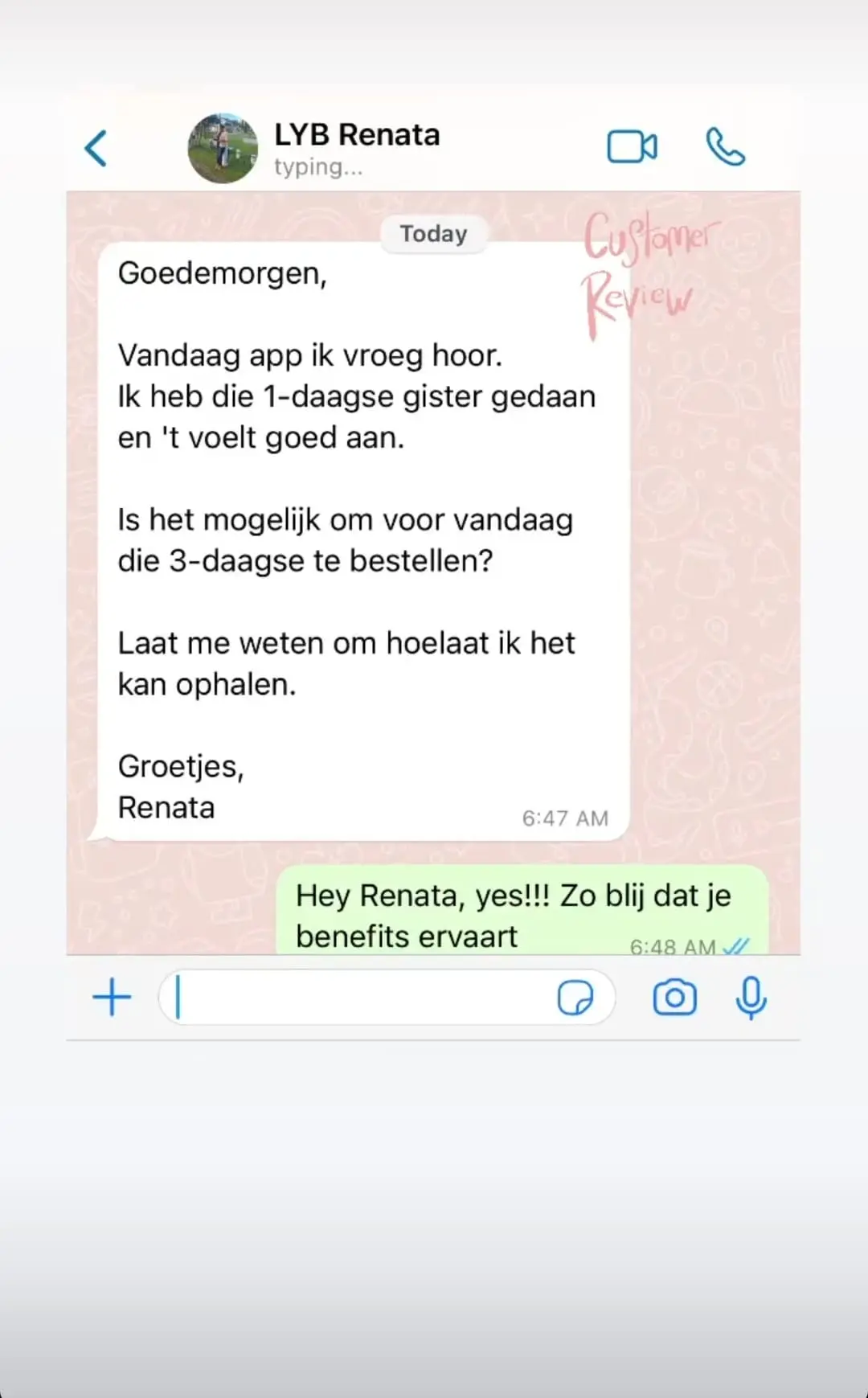 Review van klant over verse sappen Love Your Body